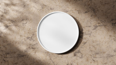 White plate kitchen mockup on beige neutral background 3d with modern lightingの写真素材