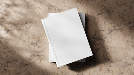 Blanc book cover mockup on beige neutral background 3d with modern lightingの写真素材