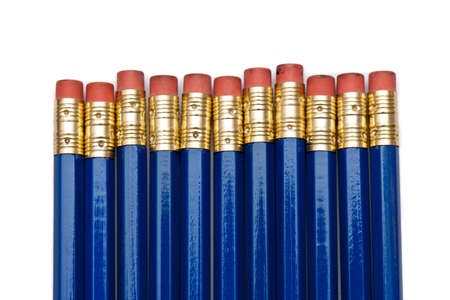 Blue no. 2 pencils lined up on white backgroundの写真素材