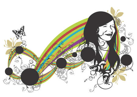 Illustration of a woman's face and decorative patternsのイラスト素材