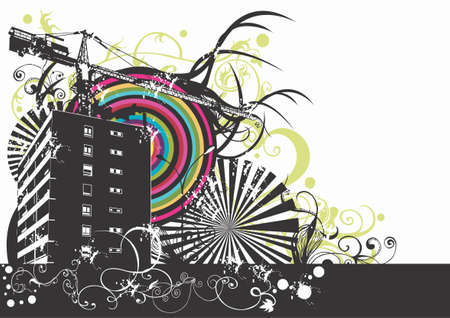 Illustration of an urban building and a craneのイラスト素材