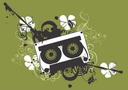 Illustration of a vintage tape and decorative patternsのイラスト素材
