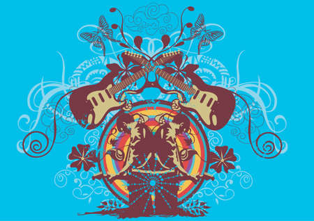 Illustration of guitars and decorative patternsのイラスト素材