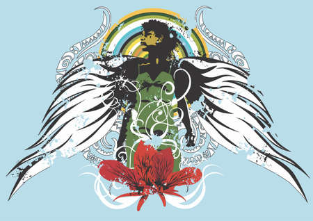 Illustration of a woman and grungy patternsのイラスト素材