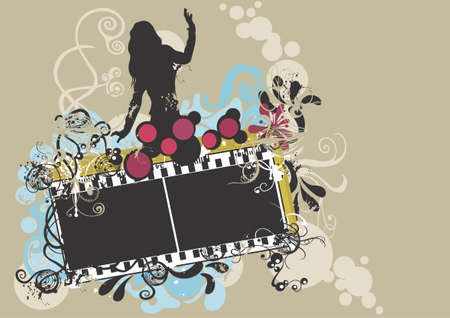 Illustration of a female silhouette and decorative patternsのイラスト素材