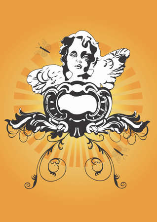 Illustration of a retro frame and an angelのイラスト素材