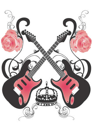 Illustration of guitars and decorative patternsのイラスト素材