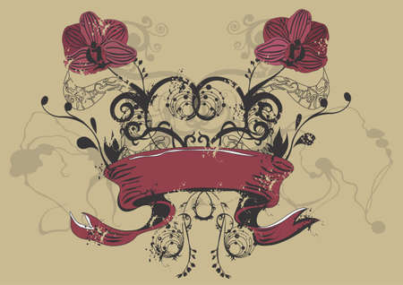 Illustration of a retro banner and flowersのイラスト素材