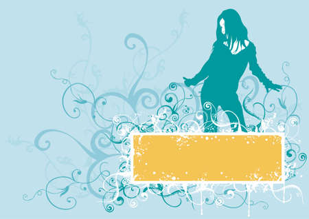 Illustration of a woman and a grungy frameのイラスト素材