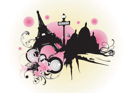 Illustration of the Eiffel tower and decorative patternsのイラスト素材