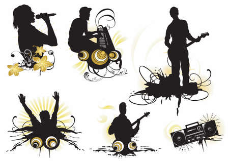 Illustration of musicians and design elementsのイラスト素材