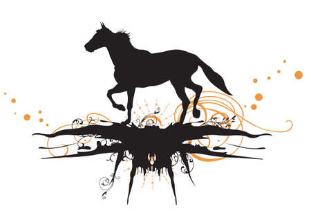 Illustration of a horse and grungy patternsのイラスト素材