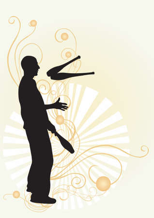 Illustration of a juggler and decorative patternsのイラスト素材