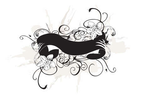 Illustration of a retro banner with flowersのイラスト素材