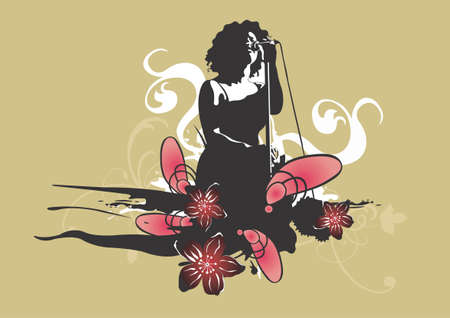 Illustration of a singer and decorative patternsのイラスト素材