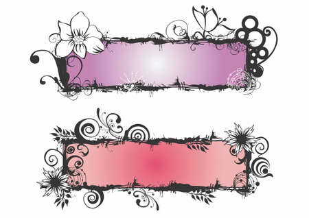Illustration of grungy frames with flowersのイラスト素材