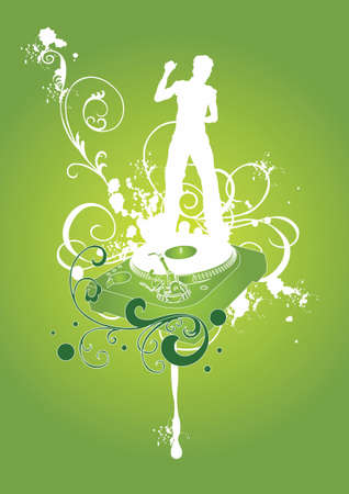 Illustration of a turntable and a male silhouetteのイラスト素材