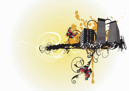 Illustration of urban buildings and grungy patternsのイラスト素材