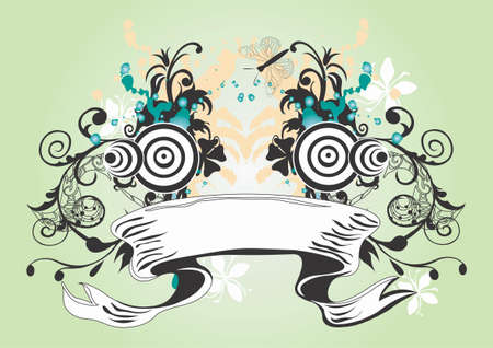 Illustration of a retro banner and decorative patternsのイラスト素材