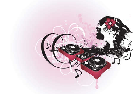 Illustration of a turntable and a womanのイラスト素材