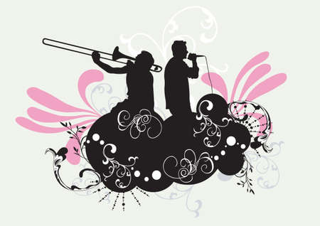 Illustration of a singer and a trombone playerのイラスト素材