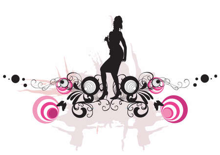 Illustration of a dancing woman and decorative patternsのイラスト素材
