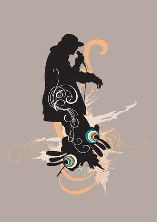 Illustration of a rap singer and decorative patternsのイラスト素材