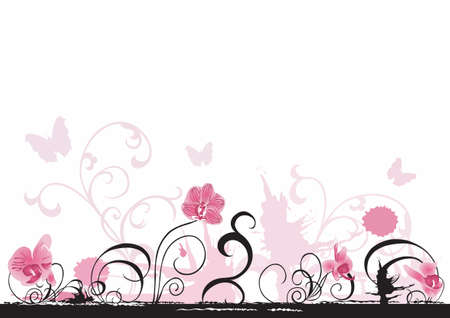 Illustration of orchids on a grungy backgroundのイラスト素材