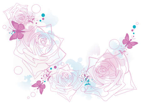 Illustration of a decorative background with roses and butterfliesのイラスト素材