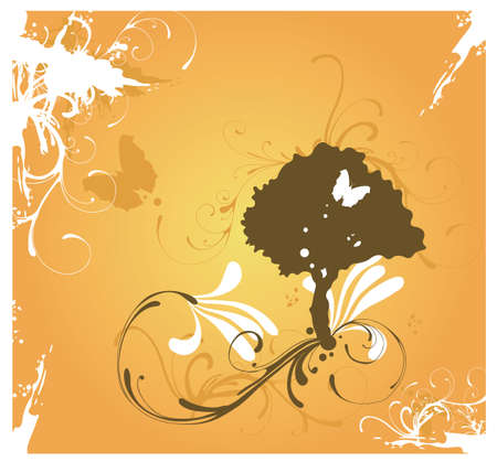 Illustration of a tree and grungy patternsのイラスト素材