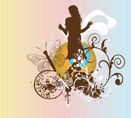 Illustration of a female silhouette and decorative patternsのイラスト素材