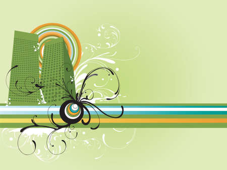 Illustration of urban buildings and decorative patternsのイラスト素材