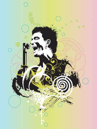 Illustration of a singer and grungy patternsのイラスト素材