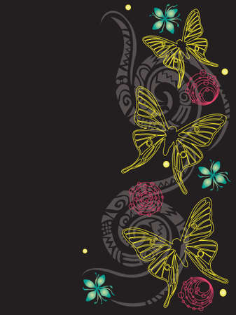 Ilustration of butterflies and decorative patternsのイラスト素材