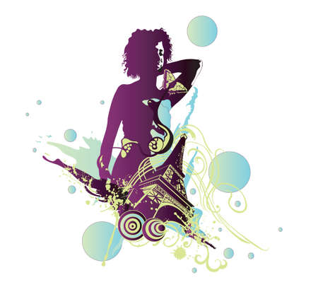 Illustration of a woman and the Eiffel Towerのイラスト素材