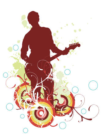 Illustration of a guitarist and grungy patternsのイラスト素材