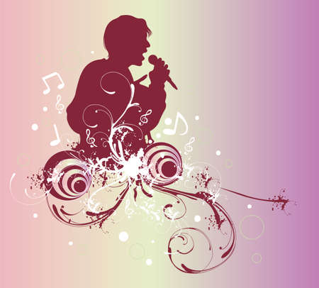 Illustration of a singer and decorative patternsのイラスト素材