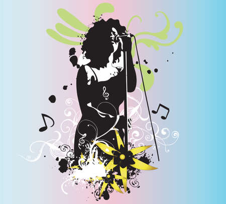 Illustration of a singer and decorative patternsのイラスト素材