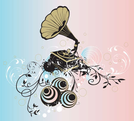 Illustration of a retro turntableのイラスト素材