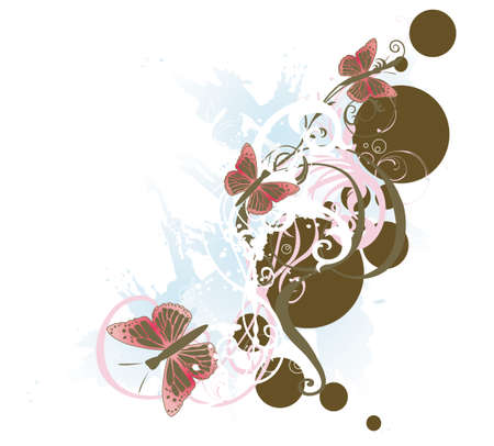 Illustration of butterflies and grungy patternsのイラスト素材