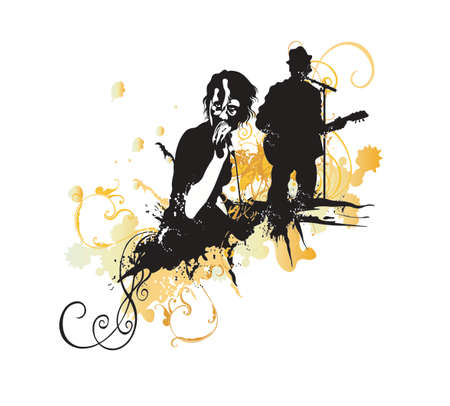 Illustration of a singer and a guitaristのイラスト素材