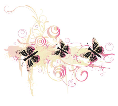 Illustration of butterflies and grungy patternsのイラスト素材