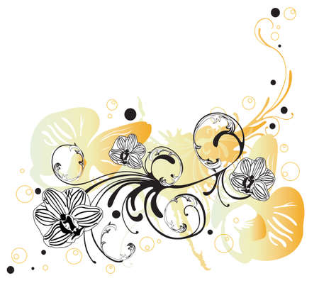 Illustration of orchids and decorative patternsのイラスト素材