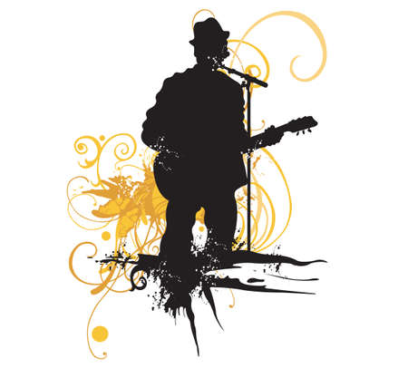 Illustration of a guitarist and grungy patternsのイラスト素材