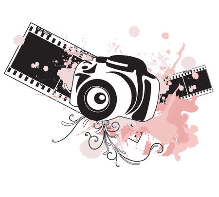 Illustration of a camera and grungy patternsのイラスト素材