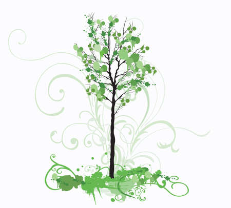 Illustration of a tree and grungy patternsのイラスト素材