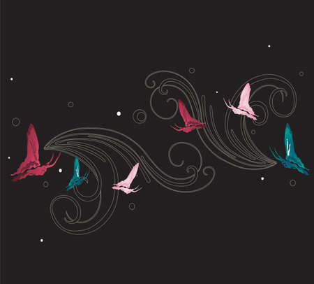 Illustration of butterflies and decorative patternsのイラスト素材