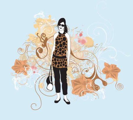 Illustration of a woman and decorative patternsのイラスト素材
