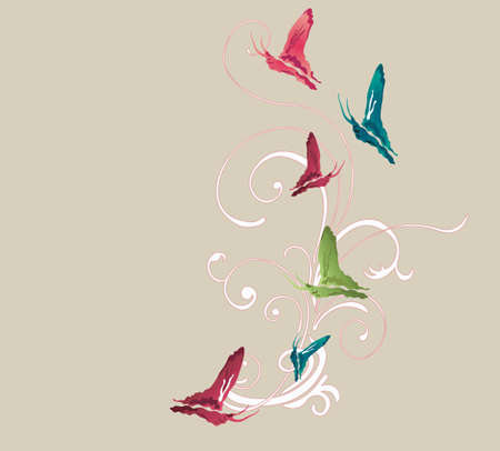 Illustration of butterflies and decorative patternsのイラスト素材