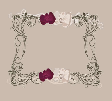 Illustration of a retro frame with orchidsのイラスト素材